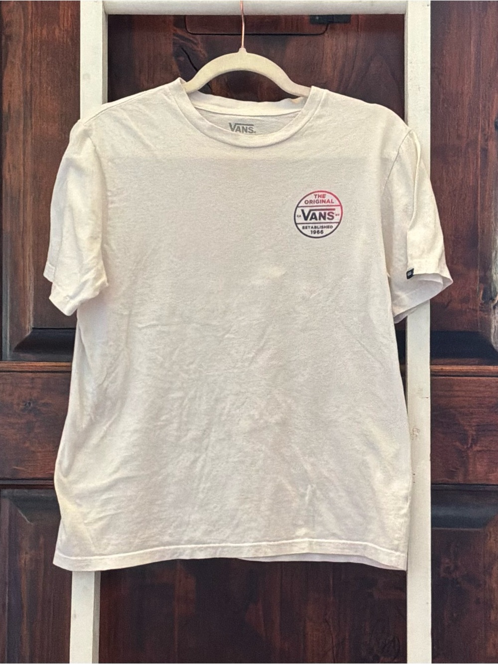 Vans Men's Ivory Crew Neck Logo Tee with Small Chest Badge